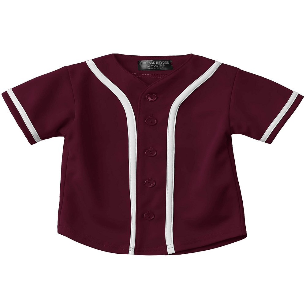 Hat and Beyond Kids Baseball Button Down Jersey (3T, 05up01_Burgundy/White)