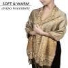 Achillea Soft Silky Reversible Paisley Pashmina Shawl Wrap Scarf w/Fringes (Grey Gold) view 3