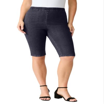 Roaman's Women's Plus Size Comfort Stretch Bermuda Jean Short - 18 W, Indigo Wash