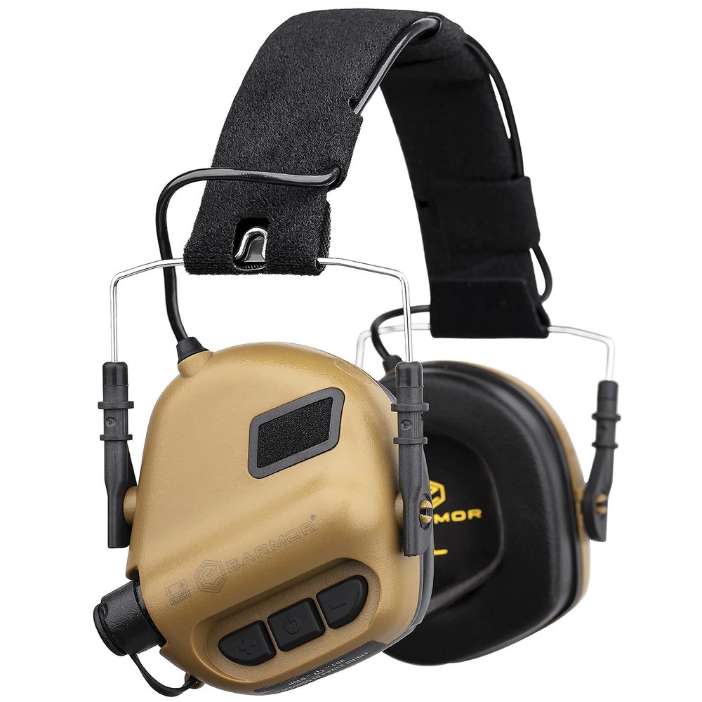 OPSMEN Electronic Shooting Earmuffs Ear Muffs Safety Tactical Sound Amplification Noise Canceling Hearing Protection 22 NRR M31 plus Brown