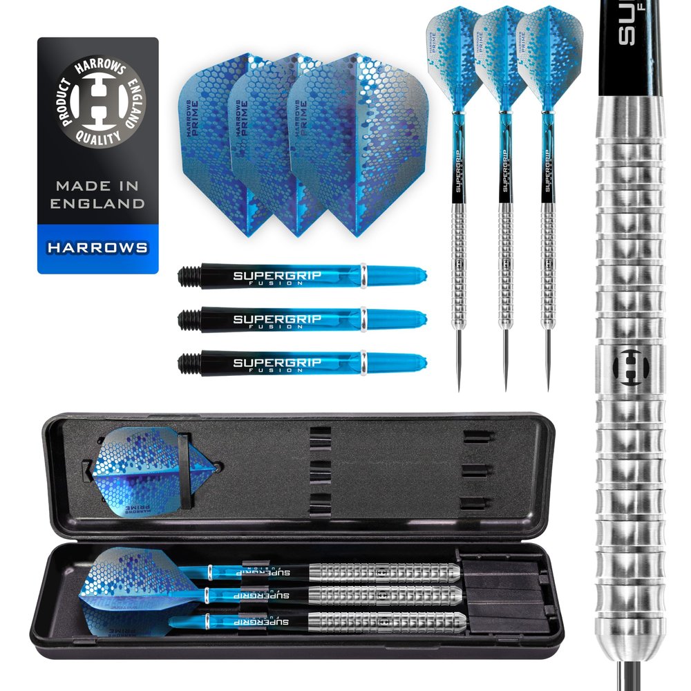 Harrows Pulse 90% Tungsten Steel Tip Darts Set 21g, 22g, 23g, 24g, 25g & 26g - Includes Recessed Curve Grip, Aqua Supergrip Fusion Shafts, Prime Flights & Travel Case (24, Grams)