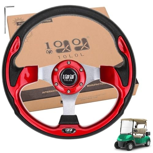 10L0L Golf Cart Steering Wheel, Universal Design Fit for Yamaha, EZGO RXV & TXT, Club Car DS, Club Car Precedent Tempo, Most Golf Cart(Red)