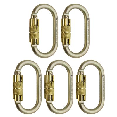 Auto Locking Carabiner 25KN (5-Pack) - Fusion Climb Ovatti - Professional Rock Climbing - Heavy Duty Steel Clip - Auto Locking Carabiner for Climbing, Rappelling, D Shaped - UIAA ANSI Compliant