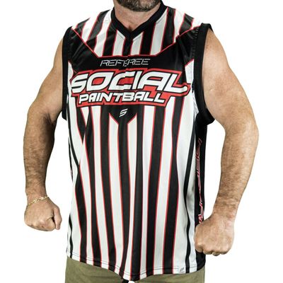 Social Paintball Sleeveless Ref Jersey, Black and White Zebra Stripes (X-Large)