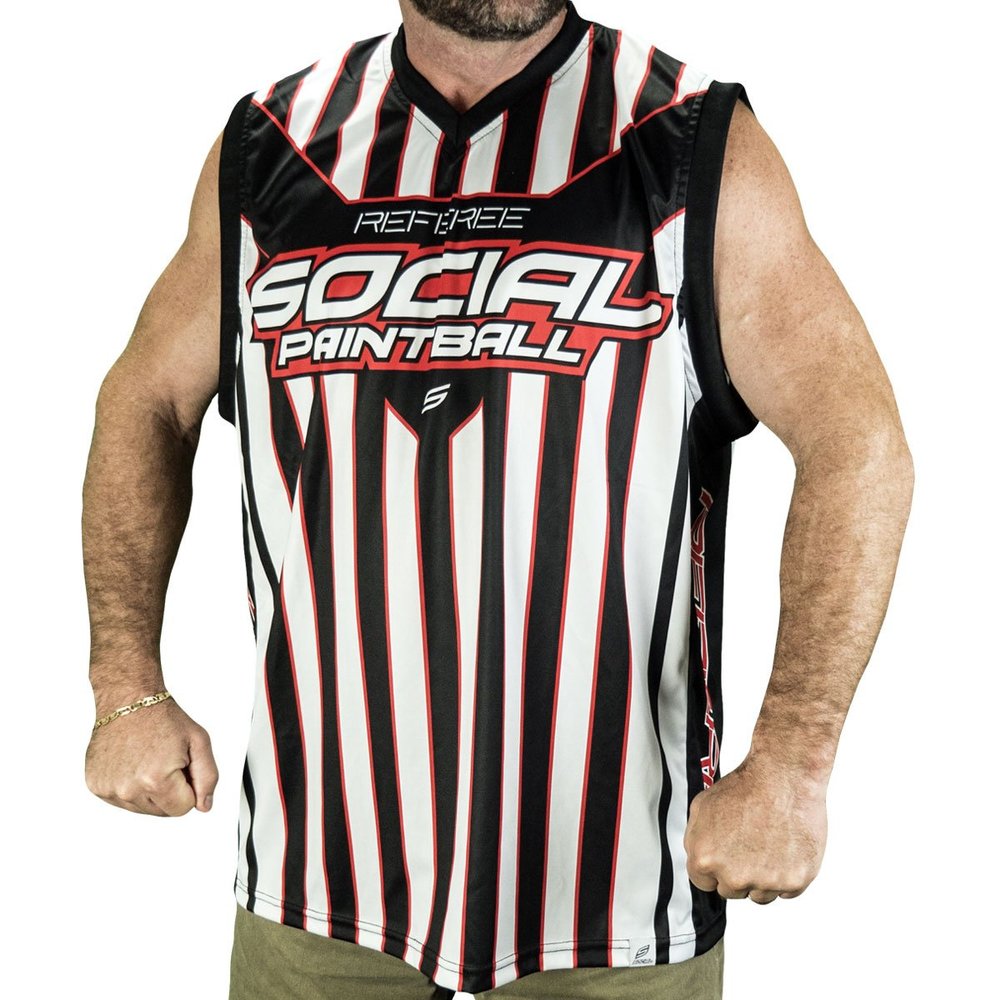 Social Paintball Sleeveless Ref Jersey, Black and White Zebra Stripes (X-Large)