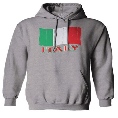 0039. Italia Vintage Distressed Italy Italian National Flag Sweatshirt Pullover Hoodie (Light Gray, Small)