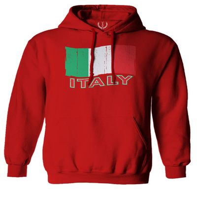 0039. Italia Vintage Distressed Italy Italian National Flag Sweatshirt Pullover Hoodie (RED, Large)
