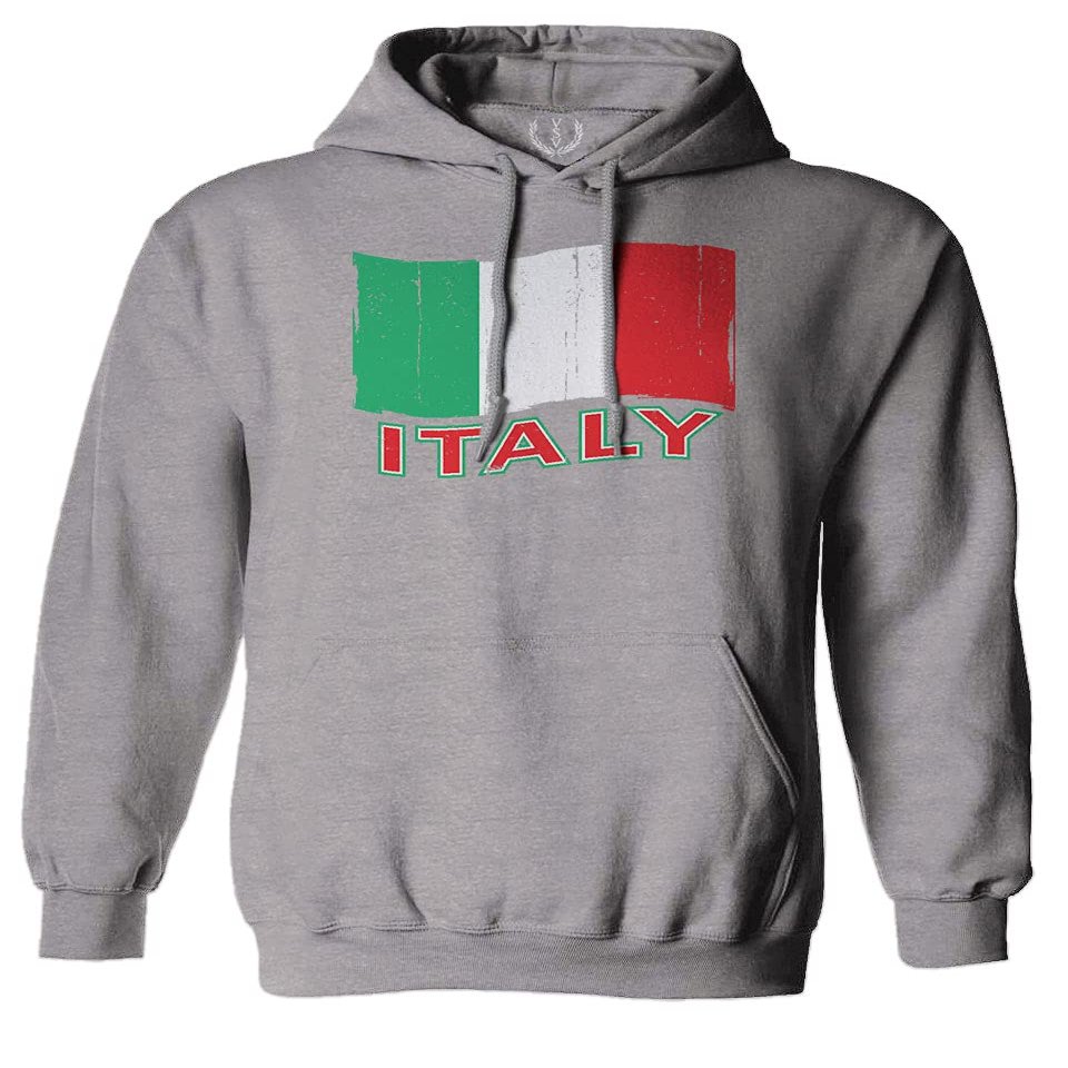 0039. Italia Vintage Distressed Italy Italian National Flag Sweatshirt Pullover Hoodie (Light Gray, X-Large)
