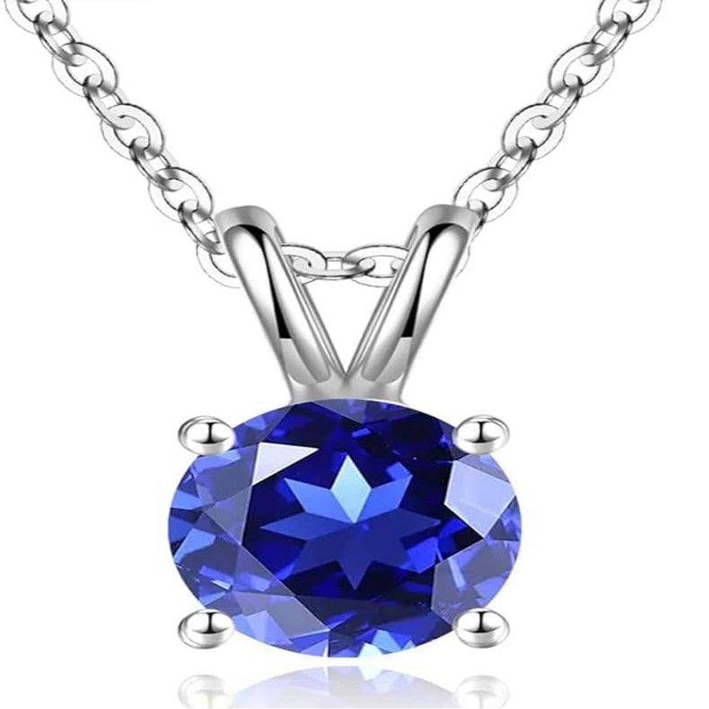 1pc Adabele Real Sterling Silver September Birthstone Necklace 16 inch 6mm Blue Sapphire Round Cut Solitaire Cubic Zirconia CZ Stone Pendant Anniversary Birthday Women Gift NK16-A9