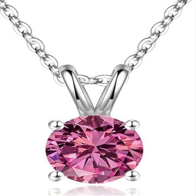 1pc Adabele Real Sterling Silver October Birthstone Necklace 16 inch 6mm Pink Tourmaline Round Cut Solitaire Cubic Zirconia CZ Stone Pendant Anniversary Birthday Women Gift NK16-A10