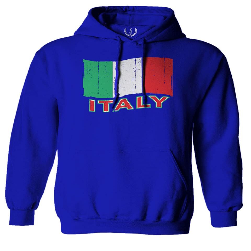 0039. Italia Vintage Distressed Italy Italian National Flag Sweatshirt Pullover Hoodie (Royal, Medium)