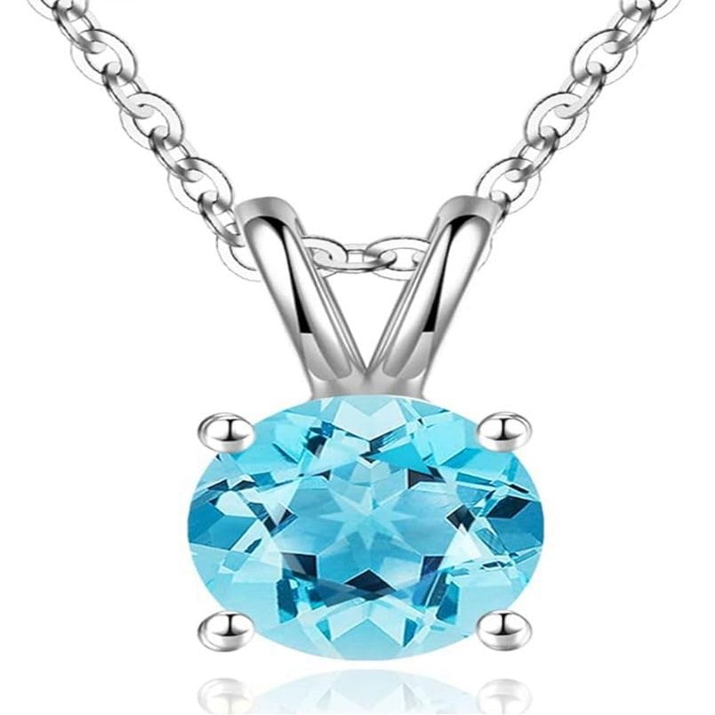 1pc Adabele Real Sterling Silver March Birthstone Necklace 16 inch 6mm Blue Aquamarine Round Cut Solitaire Cubic Zirconia CZ Stone Pendant Anniversary Birthday Women Gift NK16-A3