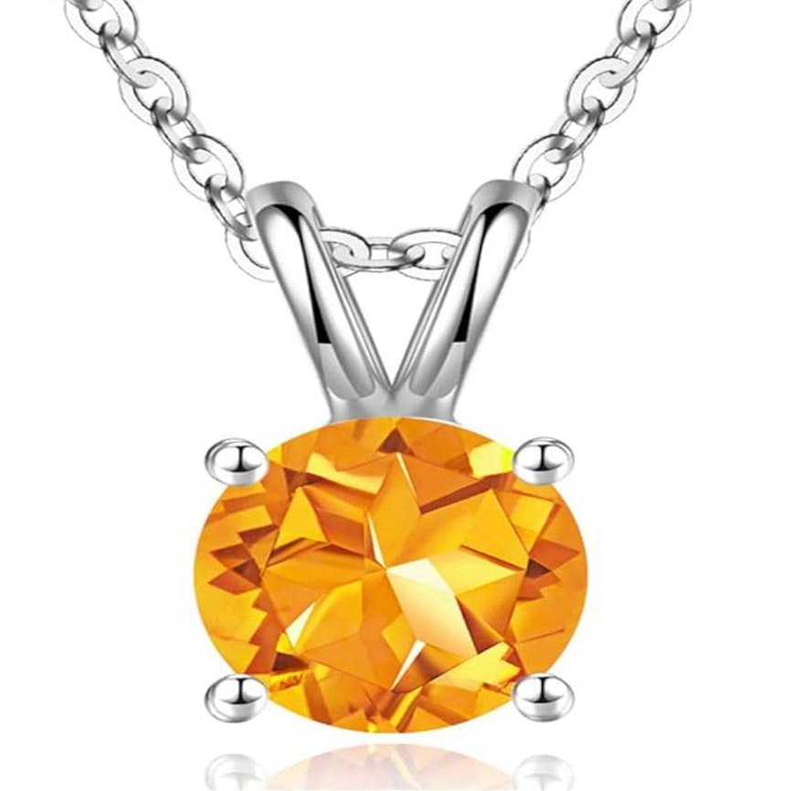 1pc Adabele Real Sterling Silver November Birthstone Necklace 18 inch 6mm Yellow Topaz Round Cut Solitaire Cubic Zirconia CZ Stone Pendant Anniversary Birthday Women Gift NK18-A11