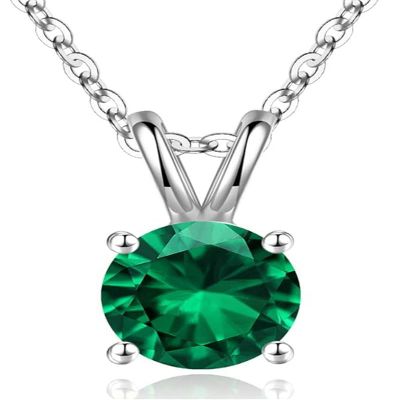 1pc Adabele Real Sterling Silver May Birthstone Necklace 16 inch 6mm Green Emerald Round Cut Solitaire Cubic Zirconia CZ Stone Pendant Anniversary Birthday Women Gift NK16-A5