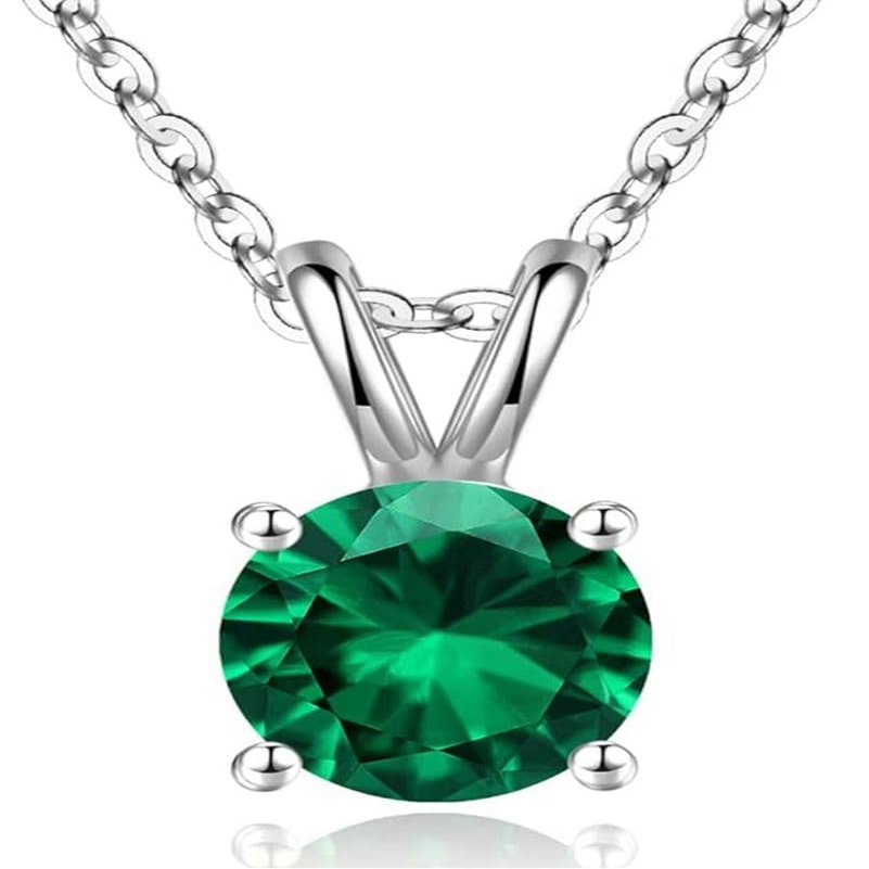 1pc Adabele Real Sterling Silver May Birthstone Necklace 16 inch 6mm Green Emerald Round Cut Solitaire Cubic Zirconia CZ Stone Pendant Anniversary Birthday Women Gift NK16-A5