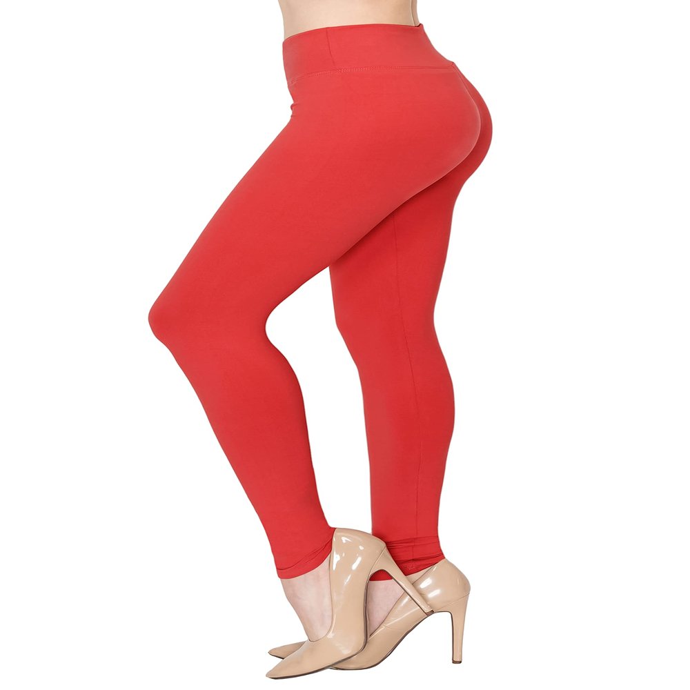 ALWAYS Soft Leggings for Women - High Waisted Tummy Control Compression Yoga Workout Pants Red Regular