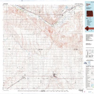 YellowMaps Ulysses KS topo map, 1:100000 Scale, 30 X 60 Minute, Historical, 1987, Updated 1988, 24.55 x 41.1 in - Tyvek