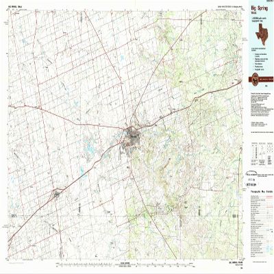 YellowMaps Big Spring TX topo map, 1:100000 Scale, 30 X 60 Minute, Historical, 1986, Updated 1989, 24.1 x 43.4 in - Tyvek