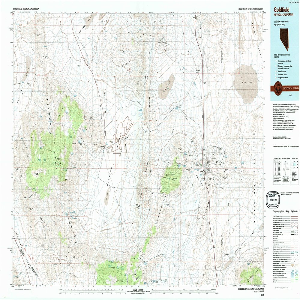 YellowMaps Goldfield NV topo map, 1:100000 Scale, 30 X 60 Minute, Historical, 1985, Updated 1985, 24.1 x 41.6 in - Tyvek