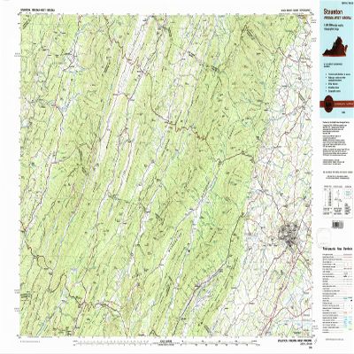 YellowMaps Staunton VA topo map, 1:100000 Scale, 30 X 60 Minute, Historical, 1986, Updated 1989, 24.1 x 42 in - Tyvek
