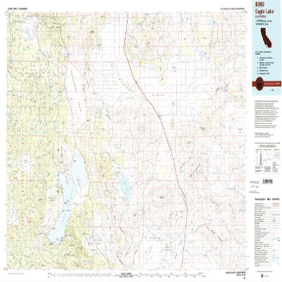 YellowMaps Eagle Lake CA topo map, 1:100000 Scale, 30 X 60 Minute, Historical, 1992, Updated 1992, 24.1 x 39.4 in - Tyvek