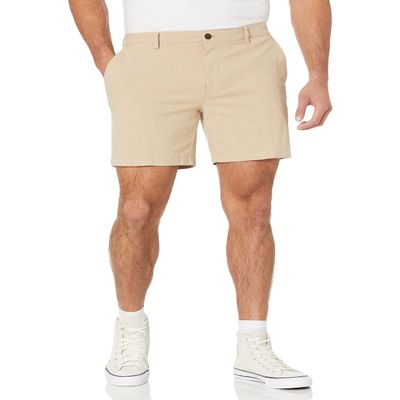 Amazon Essentials Men's Slim-Fit 7" Lightweight Comfort Stretch Oxford Shorts, Khaki Brown, 32