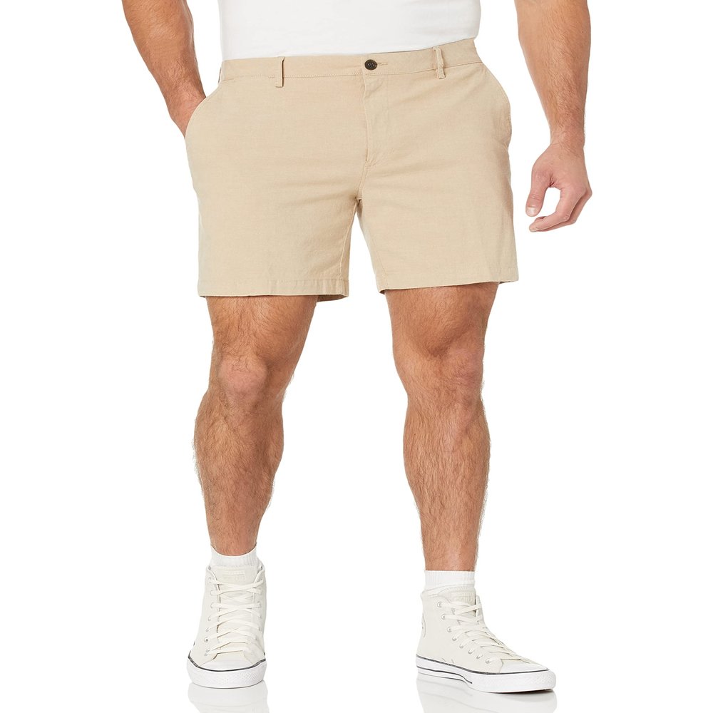 Amazon Essentials Men's Slim-Fit 7" Lightweight Comfort Stretch Oxford Shorts, Khaki Brown, 32