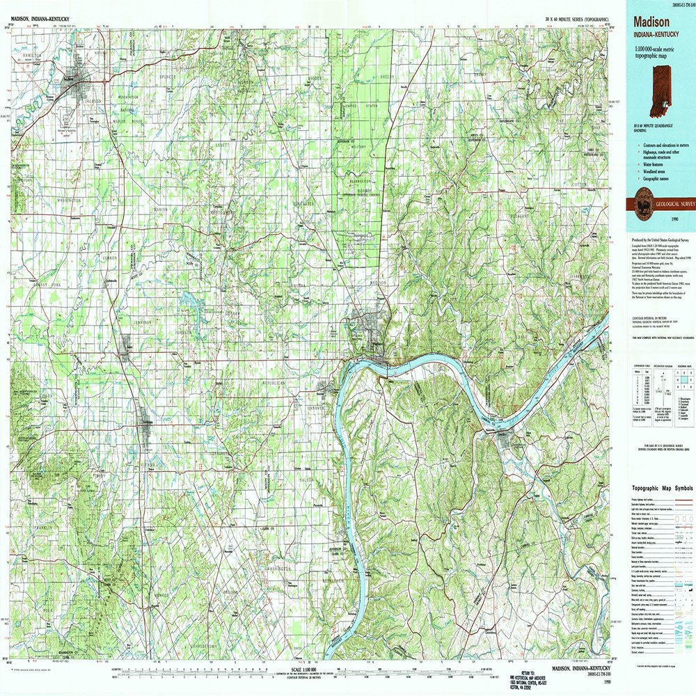YellowMaps Madison in topo map, 1:100000 Scale, 30 X 60 Minute, Historical, 1990, Updated 1991, 24.1 x 39.9 in - Tyvek