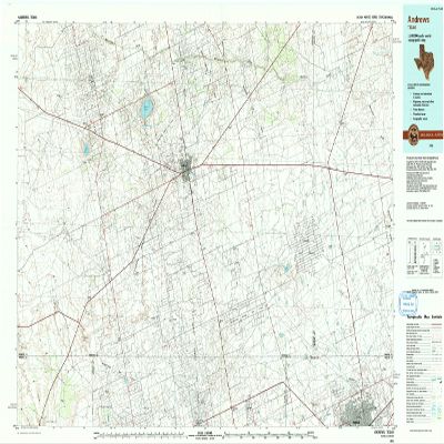 YellowMaps Andrews TX topo map, 1:100000 Scale, 30 X 60 Minute, Historical, 1991, Updated 1992, 24.1 x 43.9 in - Tyvek