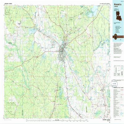 YellowMaps Alexandria LA topo map, 1:100000 Scale, 30 X 60 Minute, Historical, 1986, Updated 1986, 24.1 x 44 in - Tyvek