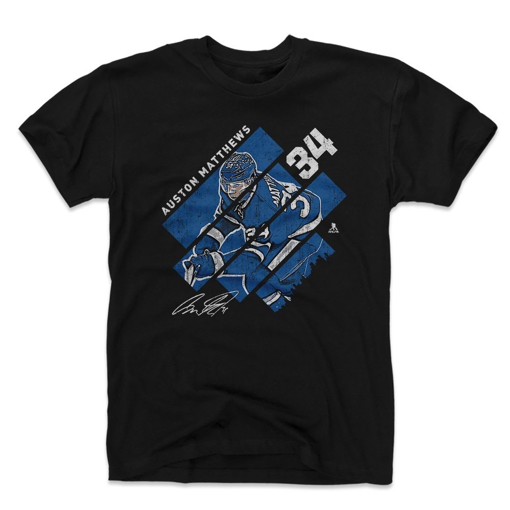 500 LEVEL Auston Matthews Shirt (Cotton, XX-Large, Black) - Auston Matthews Stripes B WHT