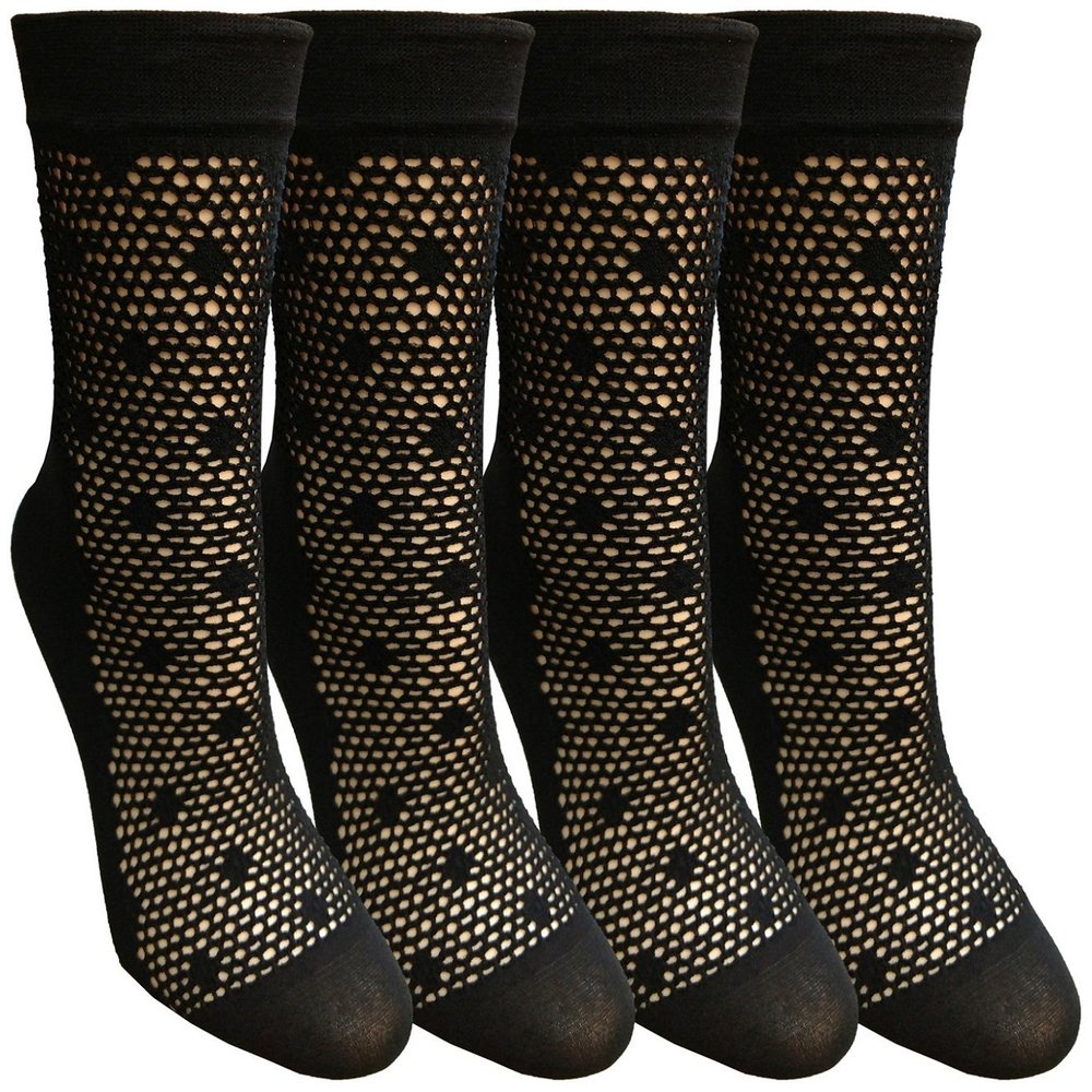 4 Pairs of Yacht&Smith Fisnet Ankle Socks, Mesh Patterned Anklet Sock (Pack A)