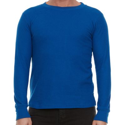 JMR Mens Thermal Shirt Long Sleeve - Heavyweight 100% Cotton Waffle Weave Top, Warm Breathable Base Layer or Standalone Cold Weather Essential (Royal Blue)
