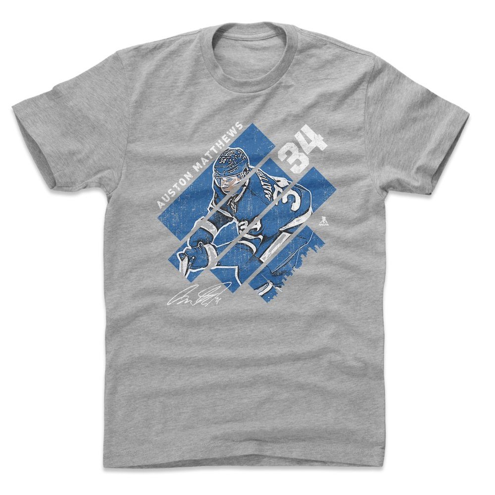 500 LEVEL Auston Matthews Shirt (Cotton, XXX-Large, Heather Gray) - Auston Matthews Stripes B WHT