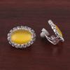 Bridal Rhinestone Opal Oval Shape Clip on Earrings for Women Charm Jewelry No Hole Ear Clip (Yellow) view 2