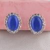 Bridal Rhinestone Opal Oval Shape Clip on Earrings for Women Charm Jewelry No Hole Ear Clip (Blue A) view 3