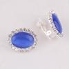 Bridal Rhinestone Opal Oval Shape Clip on Earrings for Women Charm Jewelry No Hole Ear Clip (Blue A) view 4