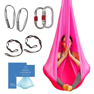 Aerial Silk Yoga Hammock & Swing for Home, Inversion Exercises, Starter Kit for All Levels - Durable with Extension Straps, Carabiners, and Pose Guide