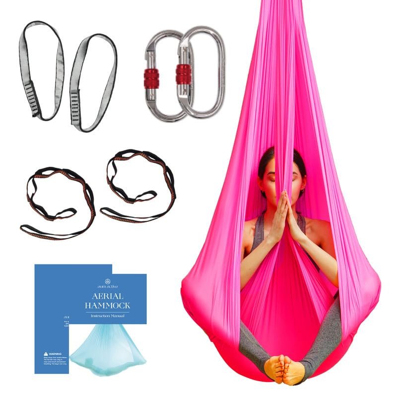 Aerial Silk Yoga Hammock & Swing for Home, Inversion Exercises, Starter Kit for All Levels - Durable with Extension Straps, Carabiners, and Pose Guide