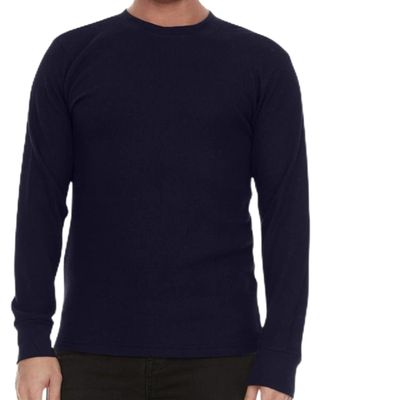 JMR Mens Thermal Shirt Long Sleeve - Heavyweight 100% Cotton Waffle Weave Top, Warm Breathable Base Layer or Standalone Cold Weather Essential (Navy)