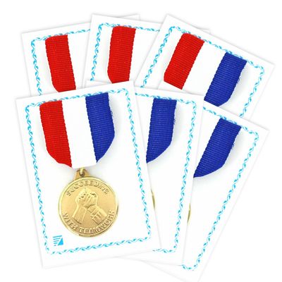 1-1/4 Inch Succeeding with Teamwork Medal Comes with Ribbon and Carded- Pack of 8