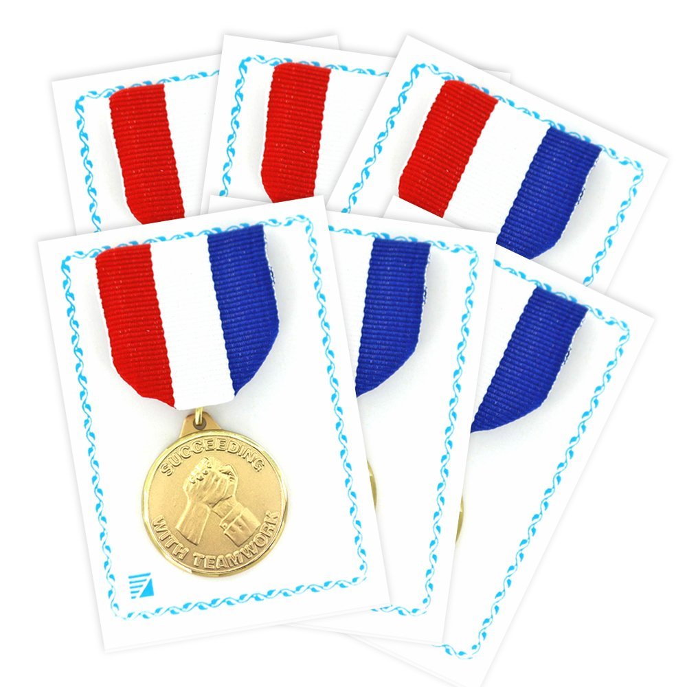 1-1/4 Inch Succeeding with Teamwork Medal Comes with Ribbon and Carded- Pack of 8