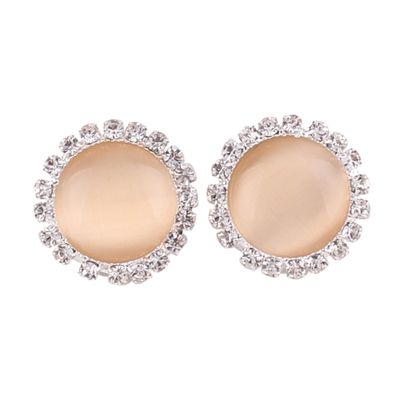 Rhinestone Opal Round Clip on Earrings Without Piercing for Women Luxury Jewelry (Champagne)