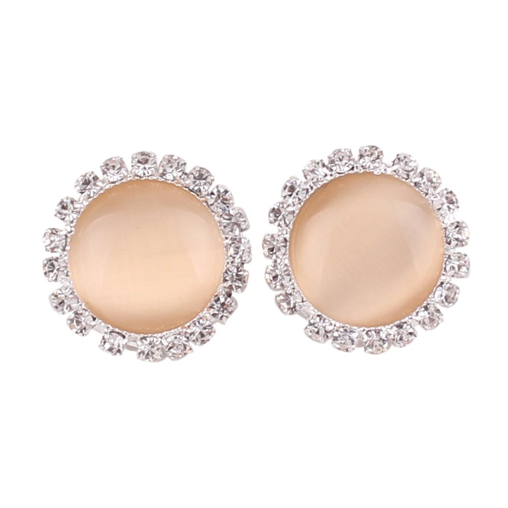 Rhinestone Opal Round Clip on Earrings Without Piercing for Women Luxury Jewelry (Champagne)