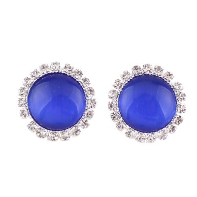 Rhinestone Opal Round Clip on Earrings Without Piercing for Women Luxury Jewelry (Blue A)
