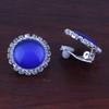 Rhinestone Opal Round Clip on Earrings Without Piercing for Women Luxury Jewelry (Blue A) view 2