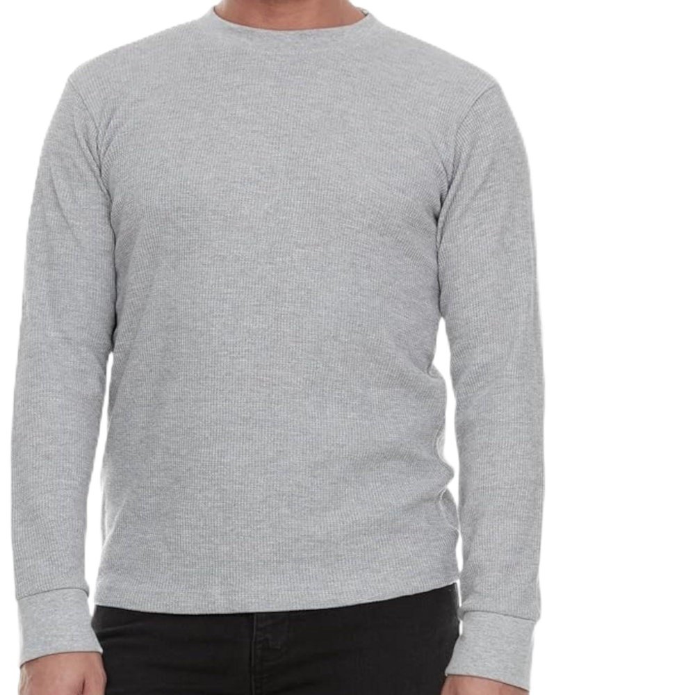 JMR Mens Thermal Shirt Long Sleeve - Heavyweight 100% Cotton Waffle Weave Top, Warm Breathable Base Layer or Standalone Cold Weather Essential (Heather Grey)