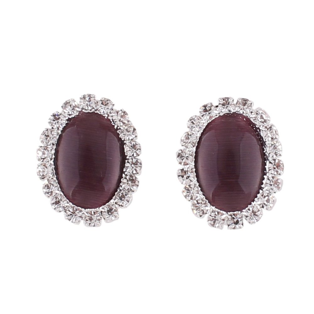 Bridal Rhinestone Stone Oval Shape Clip on Earrings for Women Charm Jewelry Needn't Ear Hole Ear Clip (Purple)