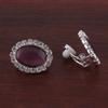 Bridal Rhinestone Stone Oval Shape Clip on Earrings for Women Charm Jewelry Needn't Ear Hole Ear Clip (Purple) view 2