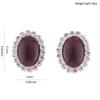 Bridal Rhinestone Stone Oval Shape Clip on Earrings for Women Charm Jewelry Needn't Ear Hole Ear Clip (Purple) view 3